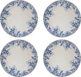 HAES DECO - Assiettes à petit-déjeuner set de 4 - Format Ø 21x2 cm - Coloris Blauw - Porcelaine Imprimée - Collection : Fleurs Blue - Services de table, petites assiettes
