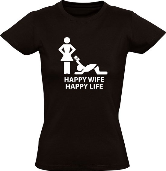 Happy Wife Happy Life Dames T Shirt Man Vrouw Relatie Shoppen Bankpas Geld 3071