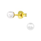 Joy|S - Zilveren parel oorbellen - 4 mm - wit - 14k goudplating
