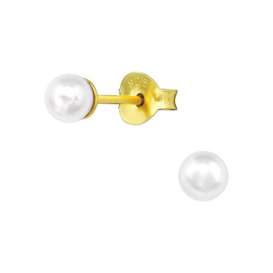 Joy|S - Zilveren parel oorbellen - 4 mm - wit - 14k goudplating