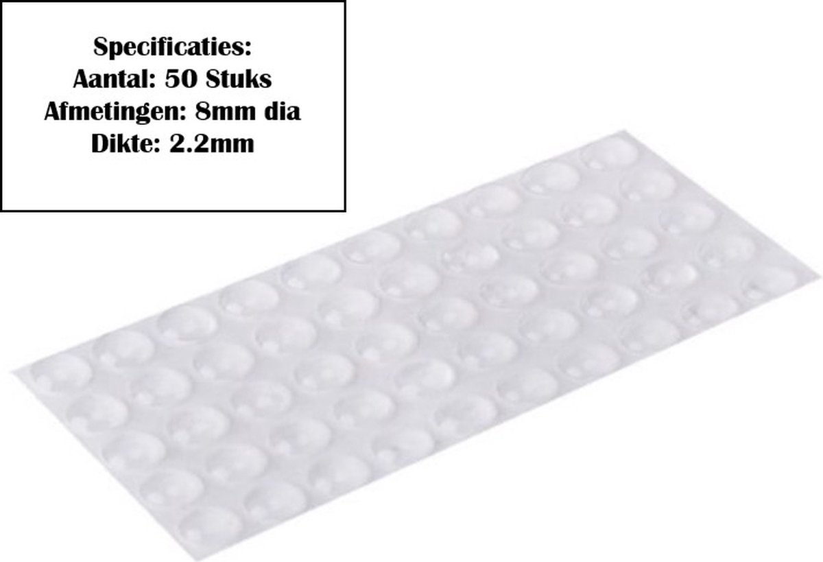 FSW-Products - 50 Stuks - Siliconen Buffers - 8mm dia - 2.2mm dik - Schokdempers - Zelfklevend - Deurbuffer - Deurstopper - Ladekast - Closetbuffer - Glazen Tafel - Meubelonderzetter - Stootdoppen - Geluidsdempers - WC Buffer - Toilet - Transparant