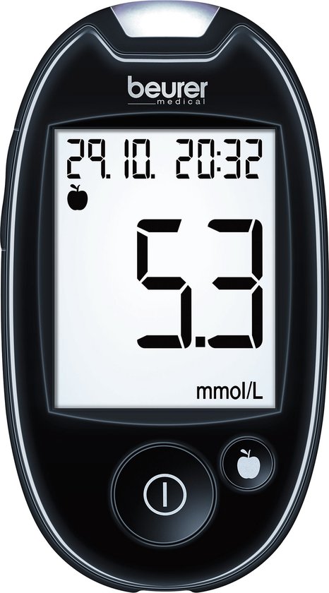 Beurer GL 44 Black mmol/l Bloedsuikermeter - Bloedglucose meter - Licht - Incl. prikhulp, 10 test strips, 10 lancetten, batterijen & etui, USB kabel - App beurer HealthManager Pro - 5 Jaar garantie