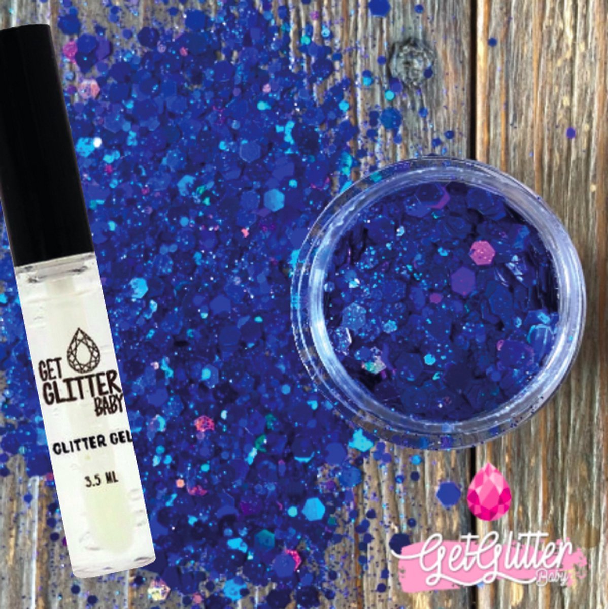 GetGlitterBaby Blauwe Chunky Festival Glitters voor Lichaam en Gezicht Face Body Jewels Glitterlijm Gel Glittergel Blauw en Glitter Lijm HuidLijm