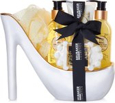 BRUBAKER Luxe Vanilla Spa Beautyset - Cadeautip Vrouw - Cadeau Idee - 6 stuks. Badcadeauset in keramische Pump - wit goud - Moederdag cadeautje