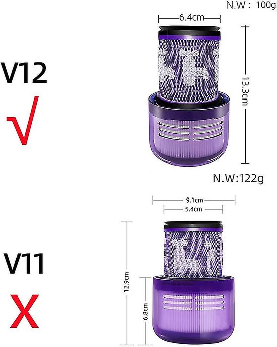 Lot De 2 Filtre Compatible Avec Dyson V12 Hepa Filtre De Compatible Avec  Lavable Compatible Avec Dyson V12 Detect Slim Absolute Extra Fluffy Total  Cle