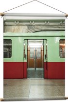 Textielposter - Metro - Ondergronds - Voertuig - Groen - Rood - Stad - 60x80 cm Foto op Textiel