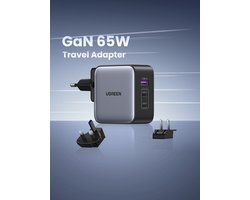 Ugreen 65W Nexode GaN Headset, Mobiele telefoon, Laptop, Smartwatch, Tablet Grijs USB Snel opladen Binnen