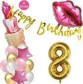 Snoes Beauty Helium Ballonnen Set 8 Jaar - Roze Folieballonnen - Slinger Happy Birthday Goud