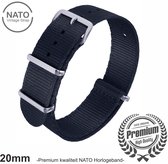 20mm Premium Nato horlogeband Zwart - Vintage James Bond look- Nato Strap collectie - Mannen - Horlogebanden - 20 mm bandbreedte