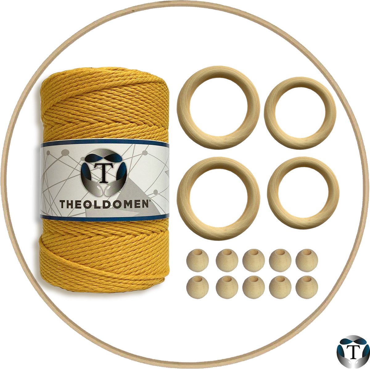 Macramé Pakket | 200 METER | Oker | Starter Set | Ringen | Kralen | Hout | Macramé Touw | 3mm | 100% Katoen | Macramé | Decoratie | DIY | Doe Het Zelf | Wandkleed | Dromenvanger | Plantenhanger | Tassen | TheOldOmen |