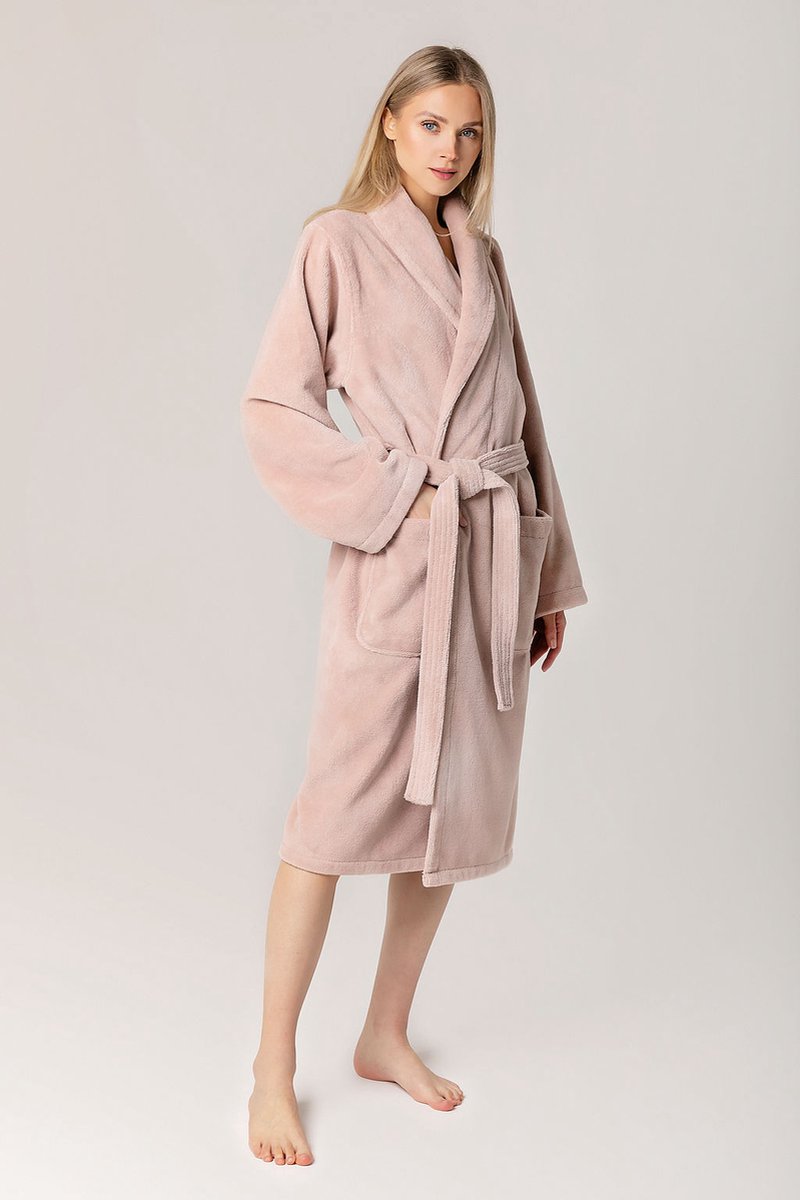 Casilin - Badjas Teddy voor Dames en Heren - Maat XS - Voor Volwassen - Met riem - Badstof, Fleece, Katoen - Absorberend - Wasmachinebestendig - Roze