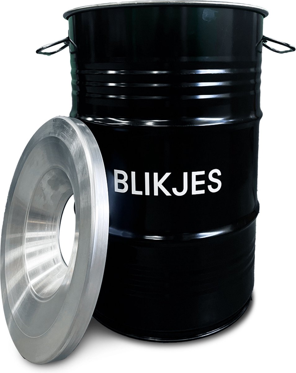 Goedkoopste BinBin Flame Blikjes 60 Liter met vlamwerend deksel olievat afvalscheiding inzamelbak blikjes | statiegeld blikken | Horeca afvalbak