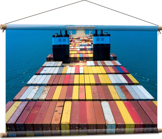 Textielposter - Stapels Containers op Vrachtschip op het Water - 90x60 cm Foto op Textiel