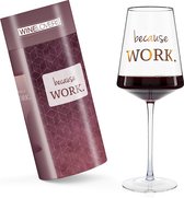 Coffret cadeau de verres à vin - 750 ml Verres à vin avec l'inscription "Because work" - Dans une boîte de couleur comme cadeau de verre à vin vin pour couples femmes hommes - Coffret cadeau de Verres à vin