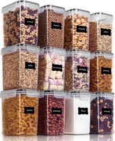 Set de contenants de stockage 1,6 L, contenants à grains et Boîtes à croquettes, contenants de stockage en plastique gratuits, hermétiques, contenants pour aliments secs, 24 étiquettes pour céréales, farine, sucre,