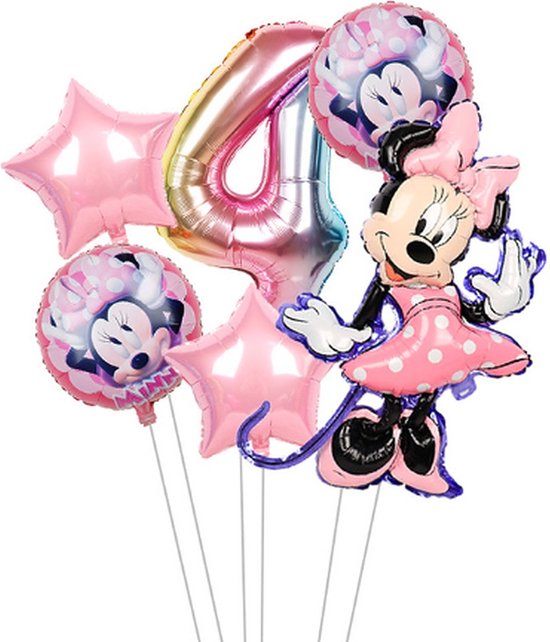 Sprankelende Minnie Mouse Ballonnen Set - Folie ballon - Minnie Mouse Cijfer Ballon 4 Jaar - Mini Mouse Cijfer Ballon Vier Jaar - Verjaardag Versiering Minnie Mouse - Ballon Pakket Minnie Mouse - Ballonnenset Mickey Mouse - Verjaardag Meisje 4 jaar