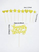 taart topper - verjaardag - 18 jaar - happy birthday - cheers - decoratie - versiering - ster - hartje - Goud - 18 jaar