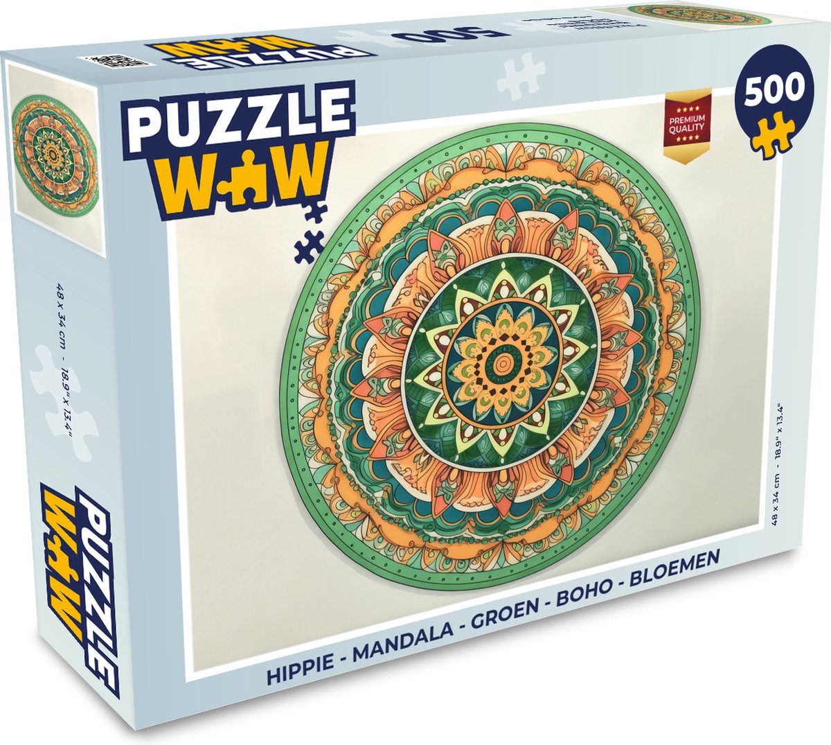 Puzzel Hippie - Mandala - Groen - Boho - Bloemen - Legpuzzel - Puzzel 500 stukjes