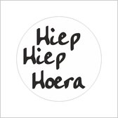 Sticker - "Hiep Hiep Hoera" - Etiketten - 39mm Rond - Wit/Zwart - 500 Stuks