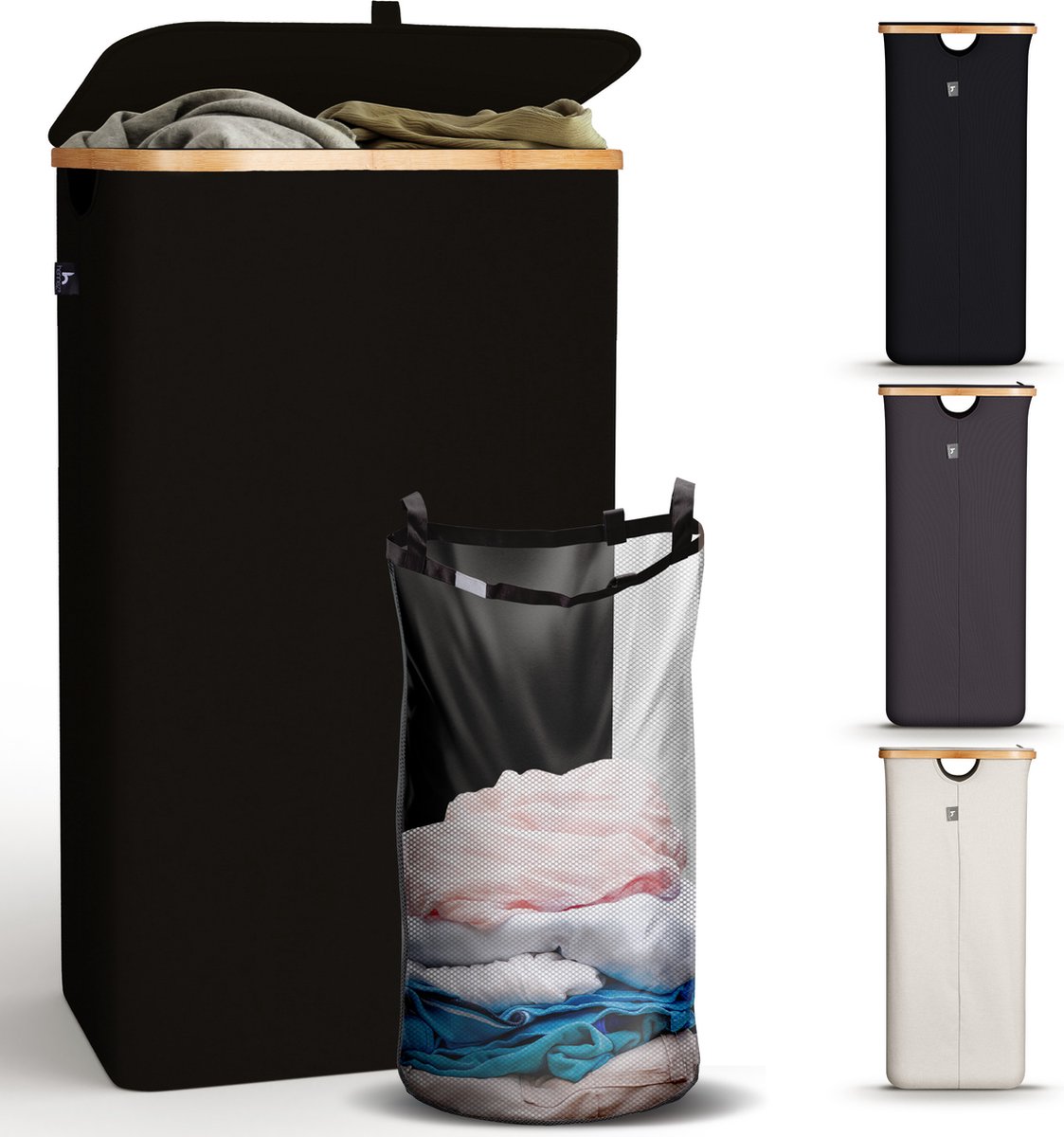 Hennez Wasmand Opbergmand 100L Waterdicht met Deksel - Wasmand Smal - Waszak Rechthoekig Rotan en Bamboe Wasmand met Frame