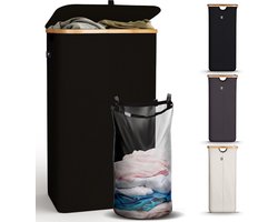 Hennez Wasmand Opbergmand 100L Waterdicht met Deksel - Wasmand Smal - Waszak Rechthoekig Rotan en Bamboe Wasmand met Frame