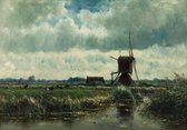 Fotobehang - Vlies Behang - Schilderij van een Landschap met een Oude Molen - 368 x 280 cm