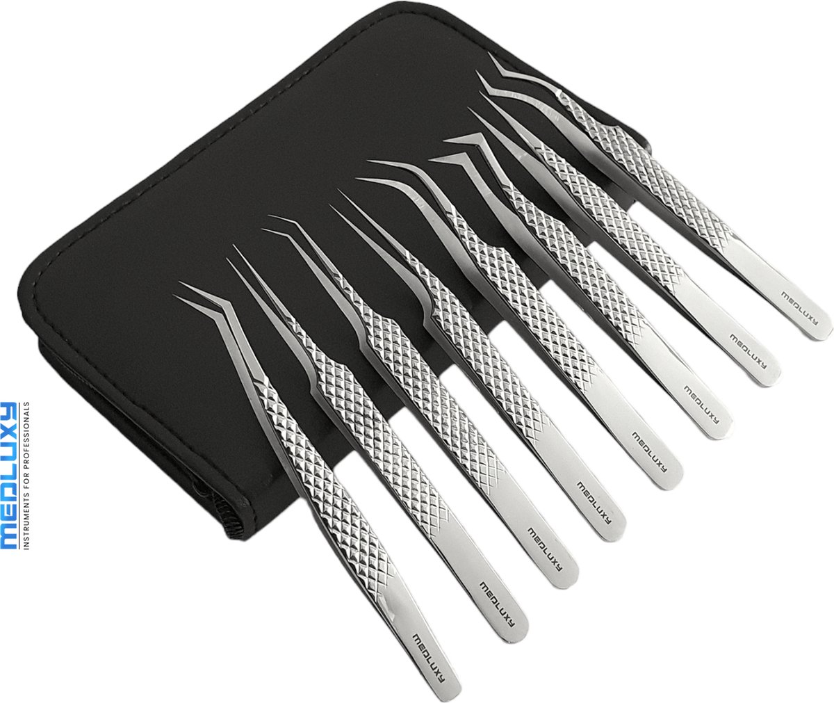 Goedkoopste MEDLUXY® Pro - Wimperpincet - 8-delige Set Etui - Pincet voor wimperextensions - Nepwimpers [eyelash tweezer set, wimper pincet set]