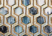 Fotobehang - Vlies Behang - Gouden Hexagon Mozaïek Tegels - 312 x 219 cm