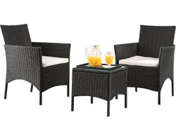 MaxxGarden Tuinset - Set van 2 tuinstoelen - Wicker 3 delig - rattan met kussens - Zwart MaxxGarden Tuinset - Set van 2 tuinstoelen - Wicker 3 delig - rattan met kussens - Zwart