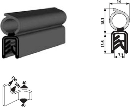 Foto: Vrr u profiel klemprofiel rubber randbescherming 1 5 5 mm met kraal 016 per 5 10 of 50 meter