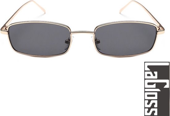 Lagloss® Kleine Gouden Heren Zonnebril - Lenskleur Zwart - Gouden montuur - Smal montuur