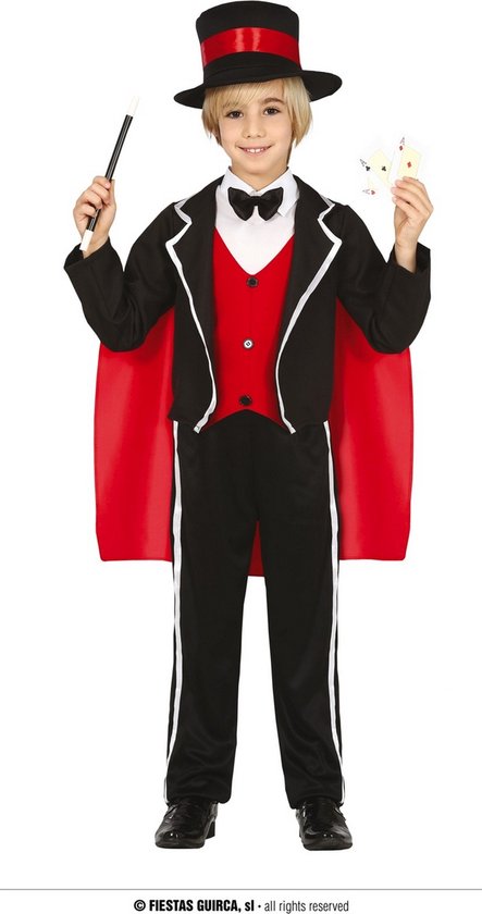Guirca - Goochelaar Kostuum - Goochelaar Met De Beste Trucjes - Jongen - Rood, Zwart - 5 - 6 jaar - Carnavalskleding - Verkleedkleding