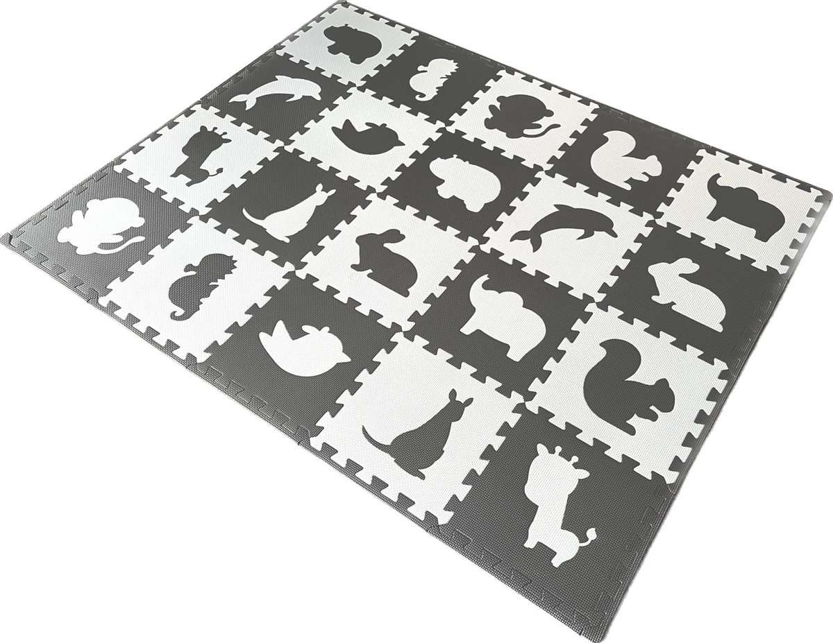 Dieren Foam Puzzel Speelmat Set - 20 Speelmatten - Uitneembare Figuren - Opbergtas - Afwerkranden - Grijs - Wit - Puzzelmat 152x122x1cm — afbeelding 3