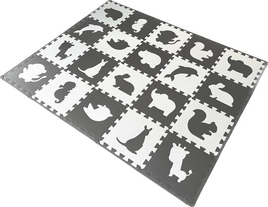 Dieren Foam Puzzel Speelmat Set - 20 Speelmatten - Uitneembare Figuren - Opbergtas - Afwerkranden - Grijs - Wit - Puzzelmat 152x122x1cm van SensDesign — afbeelding 3