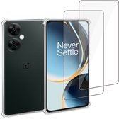 Geschikt voor OnePlus Nord CE 3 Lite 5G Hoesje + 2x Screenprotector – Gehard Glas Cover + Shock Proof Case – Transparant