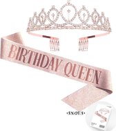 Snoes * Rose Gold Verjaardag Kroon Tiara en Sjerp * Birthday Queen * Roze Goud /Glitter * Jarige versiering * Dress up for your Birthday *
