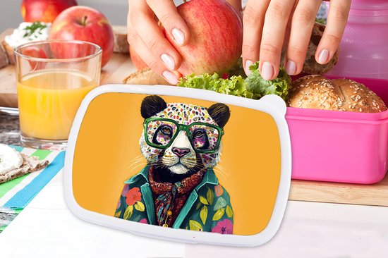 Lunch box Rose - Lunch box - Boîte à pain - Panda - Verres - Fleurs - Hippie - 18x12x6 cm - Enfants - Fille