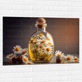Muursticker - Glazen Fles Gevuld met Witte Madeliefjes - 105x70 cm Foto op Muursticker
