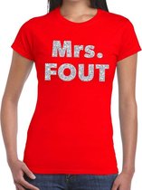 Mrs. Fout zilver glitter tekst t-shirt rood dames - Foute party kleding M