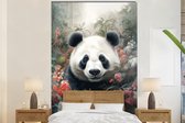 Behang - Fotobehang Panda - Wilde dieren - Bloemen - Natuur - Breedte 200 cm x hoogte 300 cm