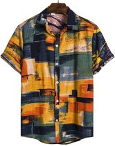 Enlision Linnen shirts met korte mouwen voor heren, opa-kraag (bandkraag), ongedwongen zomers strandshirt voor heren, henley-shirt met knoopsluiting, beschikbaar in maten S t/m 4XL, A2-licht Blauw, XL