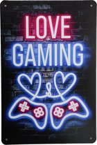 Wandbord – Love Gaming - Metalen wandbord - Wandborden – Gaming - Metalen bord - Mancave - Mancave decoratie - Tekst bord - Retro - Metal sign - Bar decoratie - Decoratie - Metalen borden - Cadeau - UV bestendig - 20 x 30cm - Cave & Garden