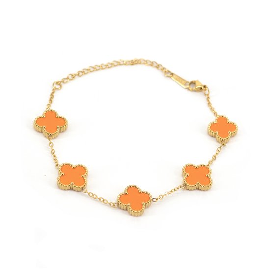 Bracelet Clover - Oranje/ Goud | 21,5 cm | Acier inoxydable | Mode Favorite