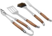 Barbecue Set, 4 delig, Eikenhout/RVS - Barbecuespatel, Vleesvork, Barbecueborstel, Barbecuetang - Laguiole by Haws