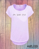 Shirt met print "Shine * Sparkle + Smile" | Lila paars / XL (42-44)