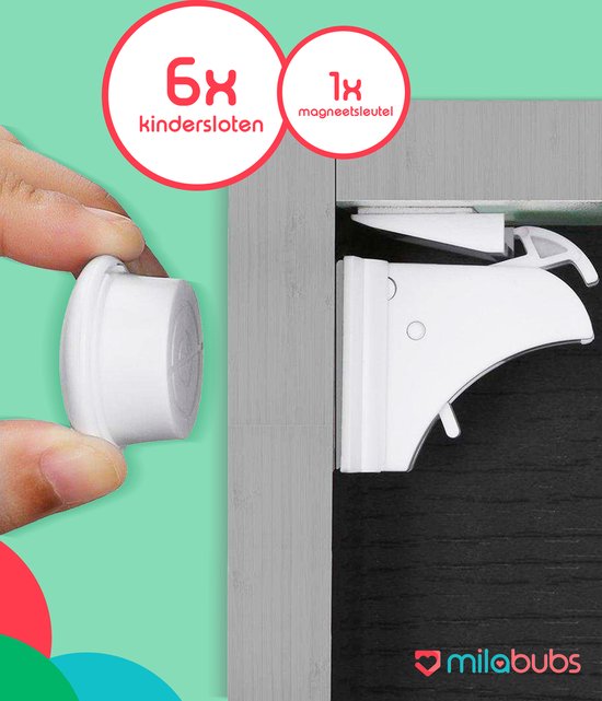 Milabubs Kinderslot Kastjes Set van 6 met Magneet Sleutel - Kastbeveiliging voor Kinderen - Uitschakelfunctie - Wit