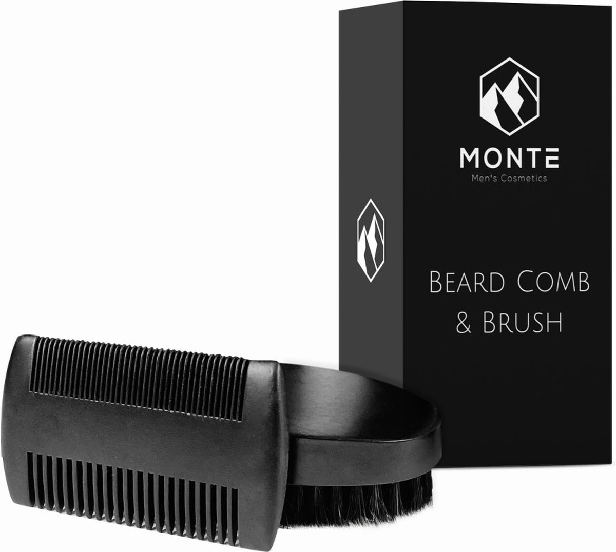 MONTE - Beard Comb & Brush - Luxe Baardkam & Baardborstel - Zwart - Compact en stijlvol
