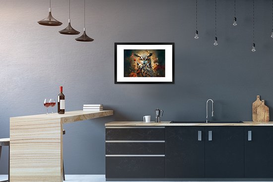 Cadre photo avec affiche - Hibou - Vogel - Fleurs - Plantes - Botanique - 60x40 cm - Cadre pour affiche