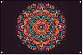 Tuinposters buiten Mandala - Bloemen - Hippie - Boho - Oranje - 90x60 cm - Tuindoek - Buitenposter