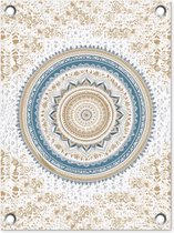 Tuin decoratie Mandala - Blauw - Bohemian - Wit - Design - 30x40 cm - Tuindoek - Buitenposter